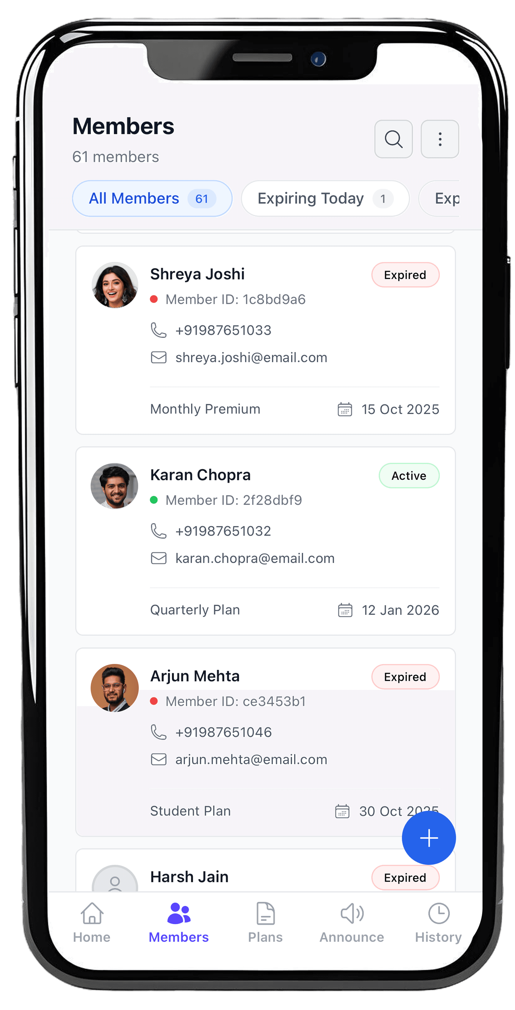 Smart Member Management. Get and send automated email notifications on membership expiry